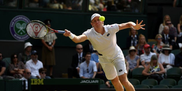 Kevin Anderson in action during his semi final-match against John Isner of the U.S.