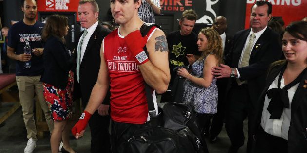 Canada's Prime Minister Justin Trudeau prepares to train at Gleason's Boxing Gym in Brooklyn, New York, U.S., April 21, 2016.