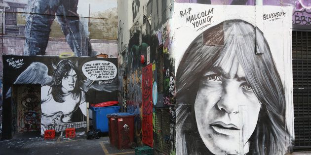 Fans pay tribute to Malcolm Young on ACDC Lane on November 28, 2017, in Melbourne, Australia.