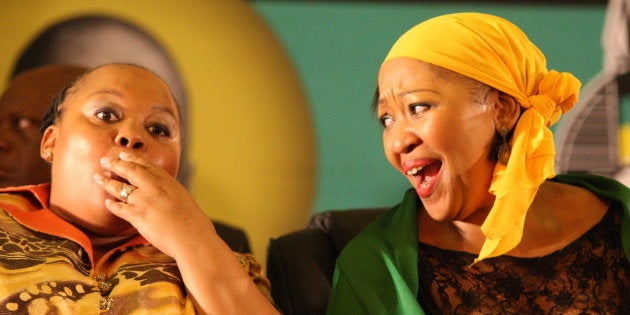 President Jacob Zuma's wives, MaNtuli and Thobeka Madiba, at the Jacob Zuma Centennial lecture on December 6, 2012, in Potchefstroom, South Africa.