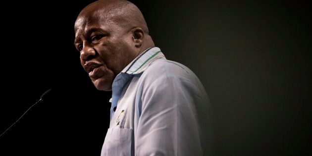 African National Congress' (ANC) chief whip, Jackson Mthembu, addresses the media on communication and the battle of ideas on April 2, 2017 in Johannesburg.