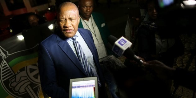 South Africa's African National Congress (ANC) chief whip Jackson Mthembu speaks to journalists after the failure of a vote of no-confidence in South Africa's president, Jacob Zuma, on August 8, 2017 in Cape Town.