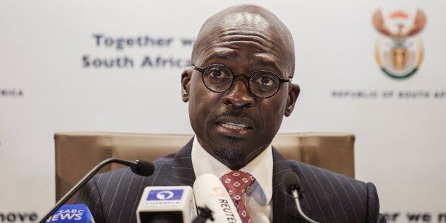 South African newly appointed Finance Minister Malusi Gigaba briefs the Press at the South African government communications office on April 1, 2017 in Pretoria, South Africa.