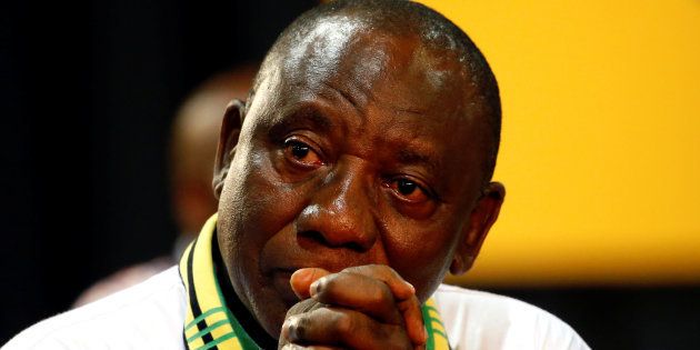 Deputy president of South Africa Cyril Ramaphosa reacts after he was elected president of the ANC during the 54th National Conference of the ruling African National Congress (ANC) at the Nasrec Expo Centre in Johannesburg, South Africa December 18, 2017.