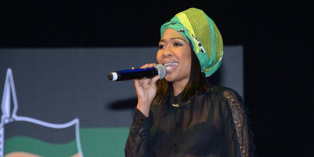 Dineo Ranaka attends the African National Congress Siyanqoba rally at the Market Theatre on July 13, 2016.