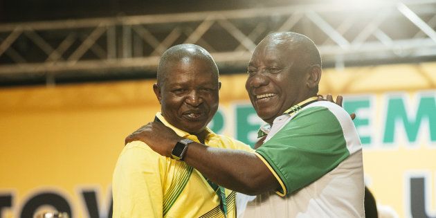 Cyril Ramaphosa and David Mabuza on stage during the ANC's 54th national conference.