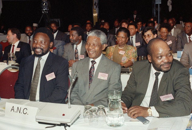 Cyril Ramaphosa, Nelson Mandela and Jacob Zuma at the Codesa negotiations in August 1991. Thabo Mbeki sits in the second row.