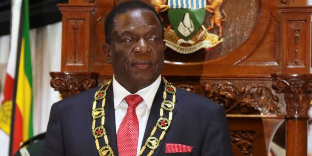 Zimbabwean President Emmerson Mnangagwa looks on after delivering the State of the Nation Address (SONA) in Harare, Zimbabwe, December 20, 2017.