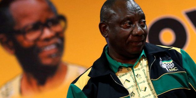 Newly elected president of the African National Congress (ANC) Cyril Ramaphosa arrives to speak at the end of the 54th National Conference of the ruling ANC at the Nasrec Expo Centre in Johannesburg, South Africa, December 20, 2017.