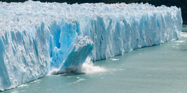 A giant piece of Ice breaks off the Perito Moreno Glacier in Patagonia, Argentina