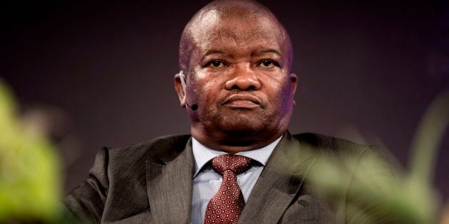 President of South African Opposition Party, United Democratic Movement (UDM), Bantu Holomisa (R) sits on the panel discussing 'What future, South Africa' at a conference during the Daily Maverick's The Gathering event on November 23, 2017 in Johannesburg.