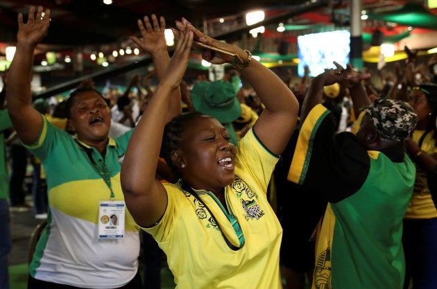 ANC members celebrate after South African Deputy president Cyril Ramaphosa was elected president of the ANC during the 54th National Conference of the ruling African National Congress (ANC) at the Nasrec Expo Centre in Johannesburg, South Africa December 18, 2017.