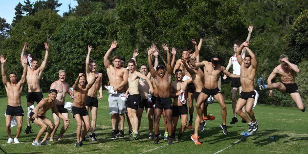 Mr Gay World 2015 contestants from around the world playing around during the sports and picnic day on May 1, 2015 at Blackwaters River Lodge in Knysna, South Africa. The men from 21 countries took part in the seventh annual Mr Gay World pageant, which was won by Mr Gay Germany.