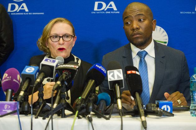 Democratic Alliance leader Mmusi Maimane and Western Cape premier Helen Zille during a media briefing where Zille apologized for her colonialism tweets on June 13, 2017 in Johannesburg, South Africa. Zille apologized for her tweets that defended some aspects of colonialism and admitted that she shouldn't have continued to defend the views after the first apology. She also agreed to step down from her positions on all decision-making structures but will remain premier of the Western Cape. (Photo by Gallo Images / Beeld / Wikus de Wet)