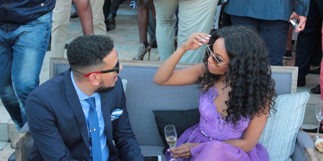 CAPE TOWN, SOUTH AFRICA MARCH 04: (SOUTH AFRICA OUT): Media personality Bonang Matheba and rapper AKA during the 2017 Veuve Clicquot Masters Polo. (Photo by Dereck Green/Gallo Images/Getty Images)