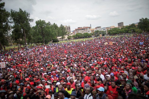 Tens of thousands of opposition parties and civil society organization members take part in a march to Union Buildings to protest against South African president Jacob Zuma and ask for his resignation, on April 12, 2017 in Pretoria, South Africa.