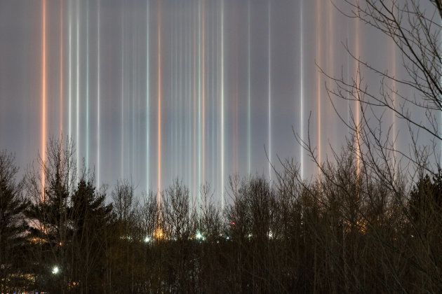 Sophie Melanson snapped this photo of light pillars in Moncton, N.B., on Dec. 30 at 12:09 a.m.