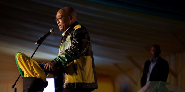 President Jacob Zuma addresses crowds gathered to celebrate his 75th birthday in Kliptown, Johannesburg.