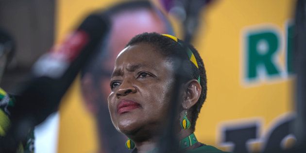 ANC Women's league President Bathabile Dlamini looks on during a press conference at the 54th National ANC Conference in Johannesburg, on December 19, 2017.