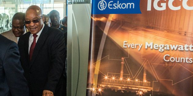 Jacob Zuma, South Africa's president visits the headquarters of Eskom Holdings SOC Ltd. at Megawatt Park in Johannesburg, South Africa, on Friday, May 6, 2016.
