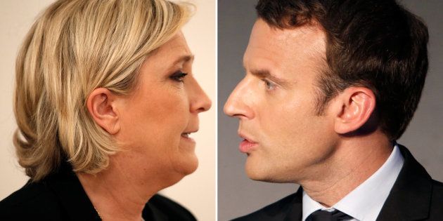 Marine Le Pen (L), French National Front (FN) political party leader, and Emmanuel Macron, head of the political movement En Marche!, (Onwards!).