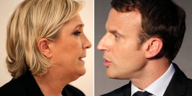 Marine Le Pen (L), French National Front (FN) political party leader, and Emmanuel Macron, head of the political movement En Marche!, (Onwards!).