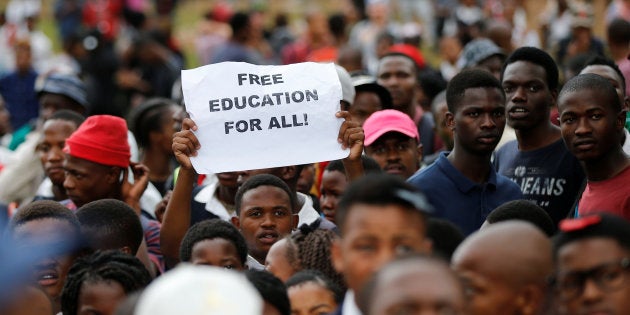 Students demand free education outside President Jacob Zuma's offices in Pretoria, October 20, 2016.