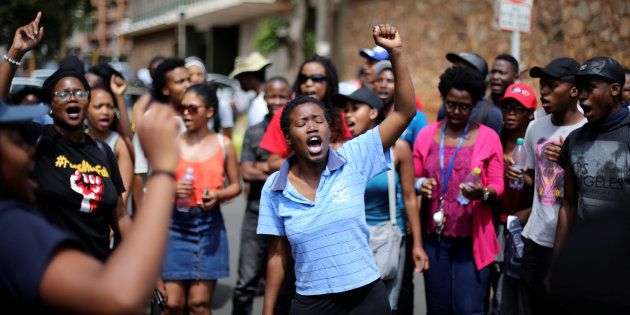 Students outside the Hillbrow Magistrates' Court during an appearance of colleagues arrested during a #FeesMustFall protest at the University of the Witwatersrand, October 12, 2016.