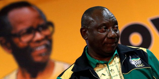 Newly elected president of the African National Congress (ANC) Cyril Ramaphosa arrives to speak at the end of the 54th National Conference of the ruling ANC at the Nasrec Expo Centre in Johannesburg, South Africa, December 20, 2017.