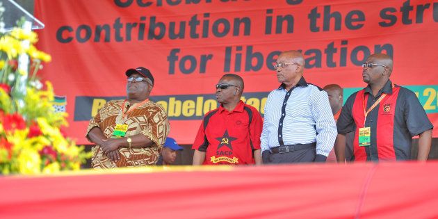 Happier days: President Jacob Zuma during Cosatu's Workers' Day rally at the Botshabelo stadium in Botshabelo outside Bloemfontein, South Africa on May 1, 2012. (Photo by Gallo Images / Foto24 / Conrad Bornman)