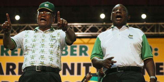 South African President Jacob Zuma and Cyril Ramaphosa, South Africa's deputy president and president of the ANC.