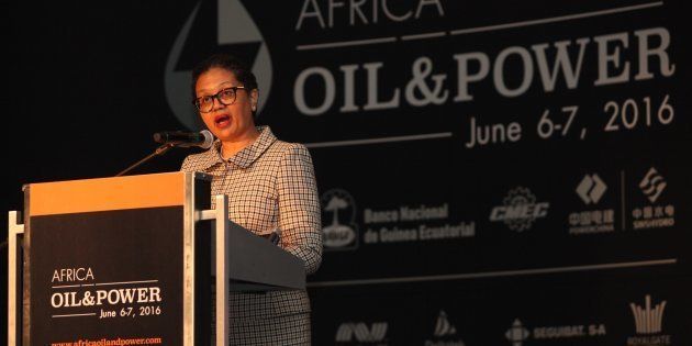 South African Minister for Energy Tina Joemat-Pettersson delivers a speech during the opening session of the Africa Oil and Power conference in Cape Town, South Africa on June 6, 2016. (Photo by Ashraf Hendricks/Anadolu Agency/Getty Images)