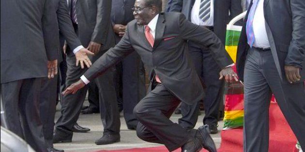 In 2015 Robert Mugabe toppled on the red carpet on the way to his car after speaking to supporters from a podium in Harare.