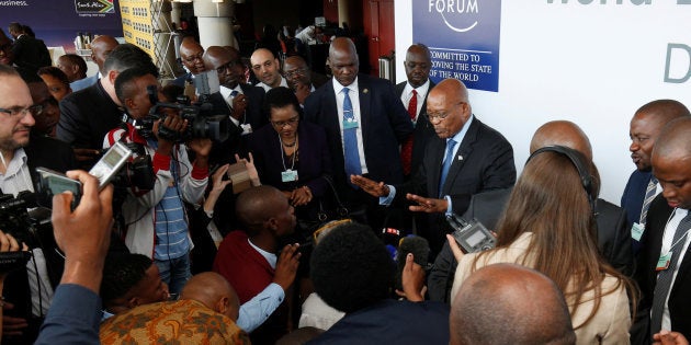 South African President Jacob Zuma speaks to journalists after a tour of the World Economic Forum on Africa 2017 meeting in Durban, South Africa, May 3, 2017.