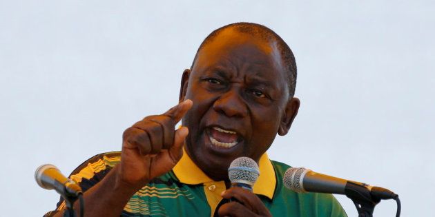 President of the ANC Cyril Ramaphosa addresses his supporters during the ANC's 106th anniversary celebrations, in East London, South Africa, January 13, 2018.