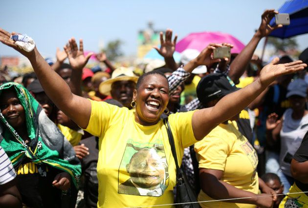 A supporter gestures during an address by African National Congress (ANC) President Cyril Ramaphosa during the Congress' 106th anniversary celebrations, in East London, South Africa, January 13, 2018.