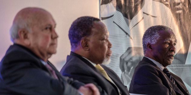 South African former Presidents Frederik de Klerk (L), Kgalema Motlanthe (C) and Thabo Mbeki look on during the National Foundations Dialogue initiative on May 5, 2017 in Johannesburg.