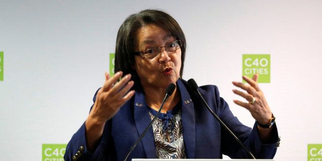 Cape Town mayor Patricia de Lille speaks during a two-day summit of the C40 Cities initiative, a network of cities making plans to cut planet-warming greenhouse gas emissions along levels agreed upon in Paris two years ago, in Paris, France, October 23, 2017. REUTERS/Charles Platiau