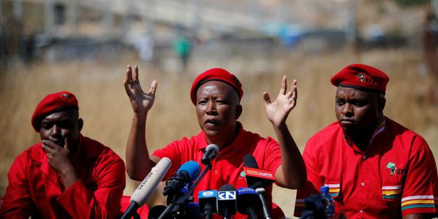 Julius Malema, leader of South Africa's Economic Freedom Fighters (EFF), gestures during a media briefing in Alexander township near Sandton, South Africa August 17, 2016.