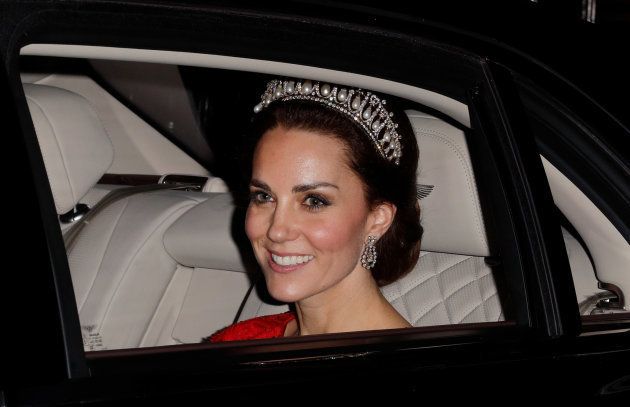 The Duchess of Cambridge departs after attending the annual Diplomatic Reception at Buckingham Palace on Dec. 8, 2016.