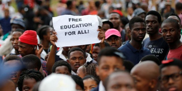 Students demand free higher education outside President Jacob Zuma's offices in Pretoria, October 20, 2016.