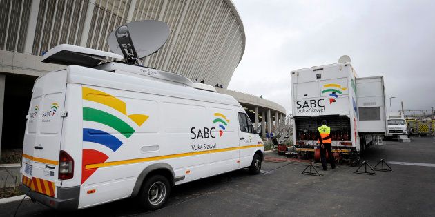 An SABC Satellite truck beaming back television signals from the Moses Mabhida Stadium in Durban, South Africa, one of the host stadiums for the 2010 Fifa World Cup.
