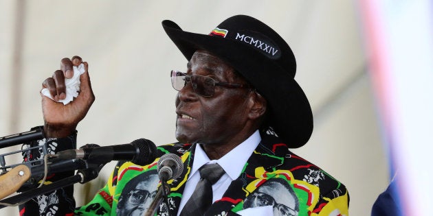 President Robert Mugabe speaks to supporters gathered to celebrate his 93rd birthday at Matopas near Bulawayo, Zimbabwe, February 25, 2017. REUTERS/Philimon Bulawayo