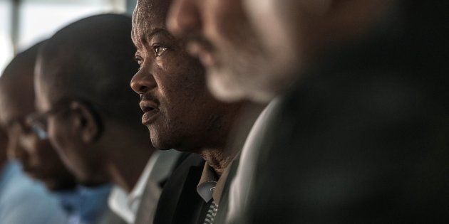 South African opposition party United Democratic Movement (UDM) leader Bantu Holomisa looks on during a joint press conference with other leaders of opposition parties on April 20, 2017 at an Uncle Tom's Community Centre in Johannesburg.
