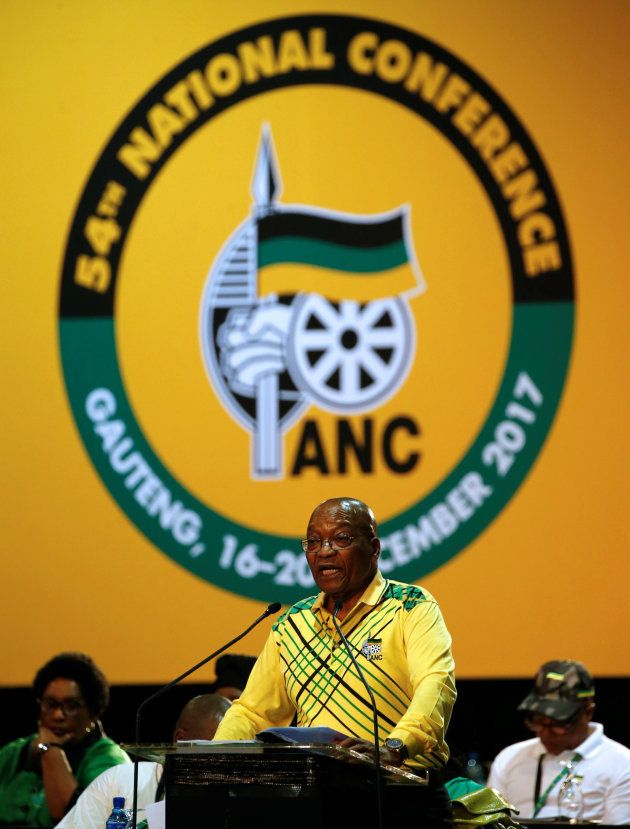President of South Africa Jacob Zuma speaks at the 54th National Conference of the ruling African National Congress (ANC) at the Nasrec Expo Centre in Johannesburg, South Africa December 16, 2017. REUTERS/Siphiwe Sibeko