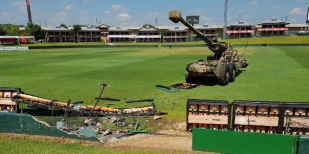 The cannon that crashed through the barriers at the SuperSport Park in Centurion on Thursday.