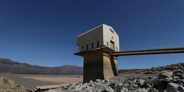 Water levels are seen at about 24 percent full at Voelvlei Dam, one of the regions largest water catchment dams, near Cape Town, South Africa, November 8, 2017.