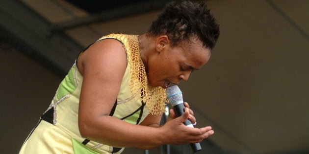 Rebecca Malope performs at the New Orleans Jazz Festival in the US.