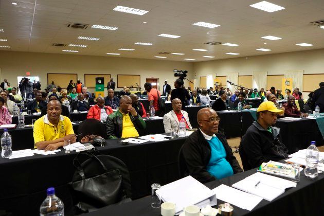 Members arrive to attend the South African ruling Party African National Congress' ordinary National Executive Committee meeting on May 27, 2017 in Pretoria, South Africa. / AFP PHOTO / Phill Magakoe (Photo credit should read PHILL MAGAKOE/AFP/Getty Images)