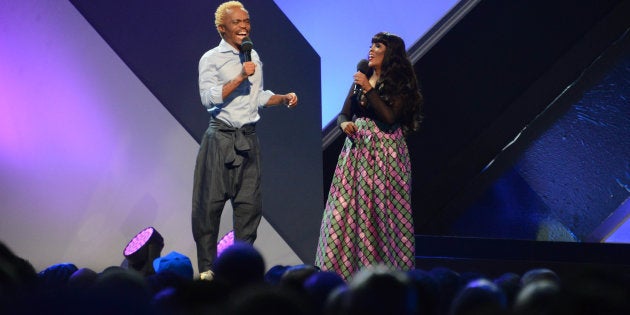 Somizi Mhlongo and Tumi Morake during the 23rd annual South African Music Awards (Sama 23) ceremony at Sun City on May 27, 2017.